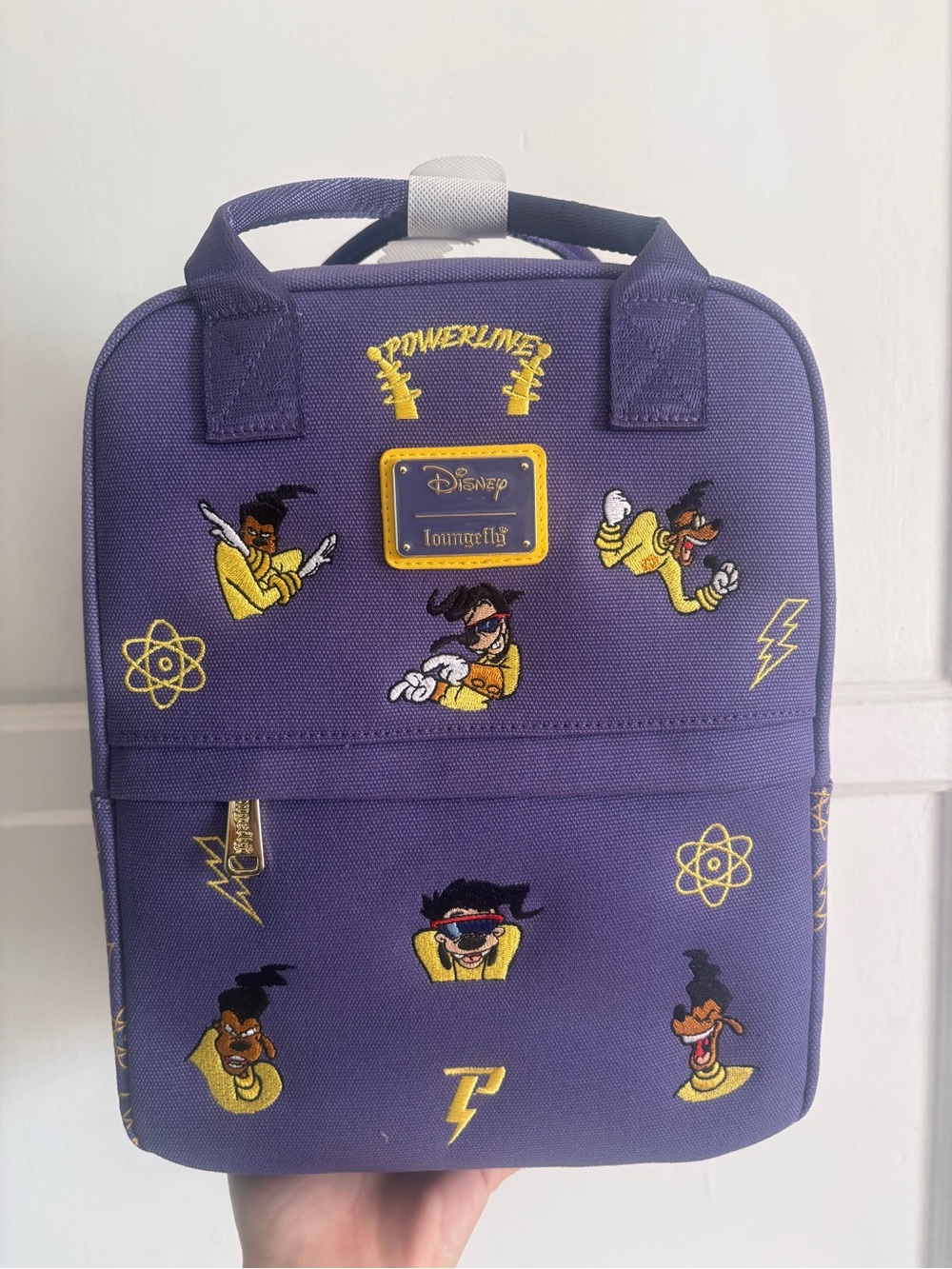 Loungefly Purple Powerline Mini Backpack with Yellow Embroidered Accents